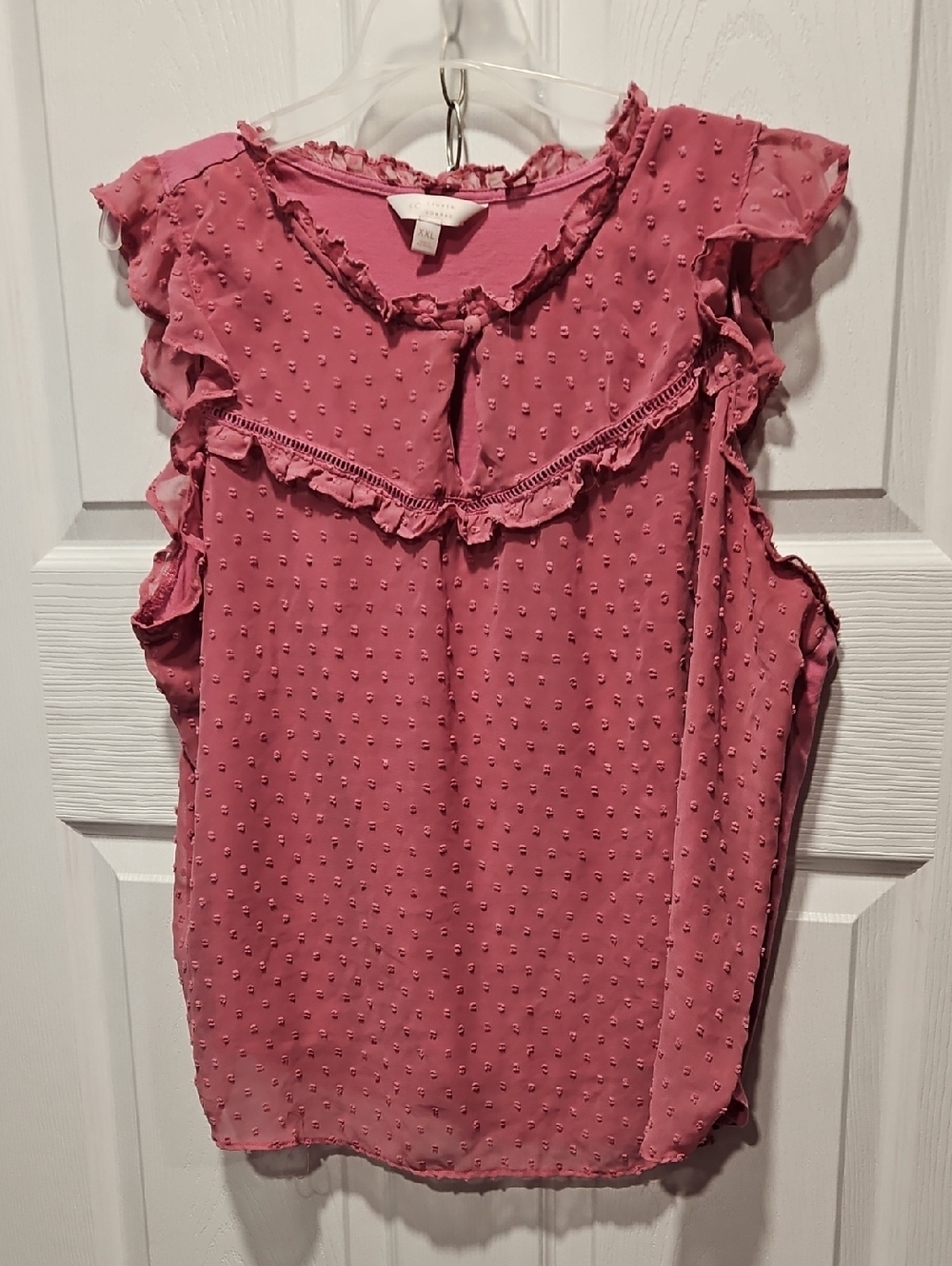 LC Lauren Conrad Dusty Rose Ruffled Swiss Dot Top